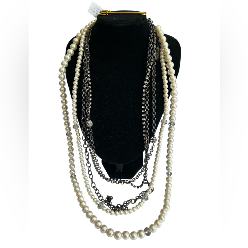Chico's White Pearl Multi Beaded Rhinestone Convertable Necklace